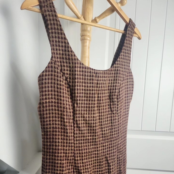 Vintage 90s Y2K Jumper Overall Dress Tweed Plaid Wiggle Mini Midi Brown Size 8* - Picture 8 of 10